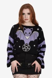 Banned Kamiko Jumper Oversize Feinstrickpullover - Black + Purple M Damen