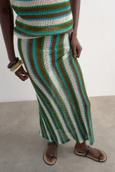 TOPSHOP TSINGVILD Maxi Häkelrock - Classic Blue + Brown XS Damen