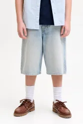 Jack & Jones Junior JJIRON Extra Baggy Fit Jeans Bermudashorts - Blue Denim 140 Kids