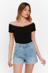 Tally Weijl Off Shoulder Crop T-Shirt - Black XS Damen