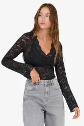 Only ONLNIKKA Spitzen Langarmshirt - Black L Damen