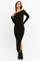 Tally Weijl Geripptes Off Shoulder Strickmaxikleid - Black S Damen