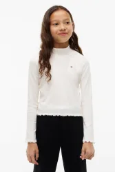 Tommy Hilfiger Kids Geripptes Langarmshirt - Off White 14 Kids