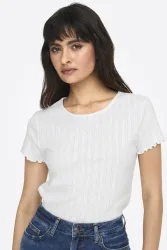 Only T-Shirt aus Strukturstoff - White M Damen