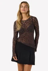 Noisy May NMMIRIAM Spitzen Langarmshirt - Chocolate Brown S Damen