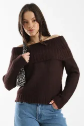 Only ONLSHINE Off Shoulder Strickpullover - Seal Brown Melange L Damen