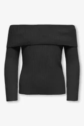 Only KOGKATIA Off Shoulder gerippter Strickpullover - Black 158-164 Kids
