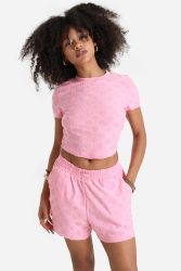 Guess Jacquard Peony Crop T-Shirt - Pink XS Damen