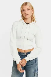 Tally Weijl Crop Kapuzensweatjacke - Offwhite L Damen