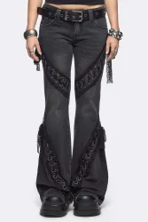 Minga London Dreya Flared Jeans - Black Washed 26 Damen