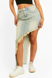 Tally Weijl Asymmetrischer Jeansrock - Light Blue Washed 32 Damen