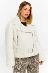 Tally Weijl Oversize Shearling Jacke - Offwhite S Damen