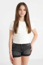 Only KOGBELLA Crop T-Shirt - Cloud Dancer + Lemons 146-152 Kids