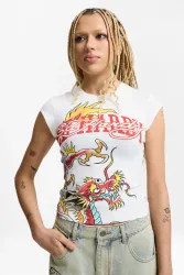 Ed Hardy Varsity Dragon T-Shirt - Offwhite XS Damen