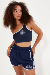 Ellesse One Shoulder Crop Top - Navy + White M Damen