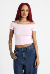 Tally Weijl Off Shoulder Crop T-Shirt - Rose S Damen