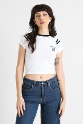 Guess Jeans Crop T-Shirt - Pure White M Damen