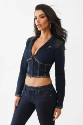 True Religion Crop Jeansjacke - Denim Dark Wash XS Damen