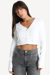 Calvin Klein Jeans Gerippter Crop Cardigan - Brilliant White XS Damen