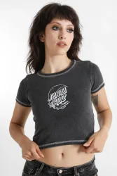 Santa Cruz Crop T-Shirt - Black Acid Wash L Damen