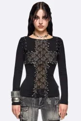 Minga London Dark Romance Langarmshirt - Black XS Damen