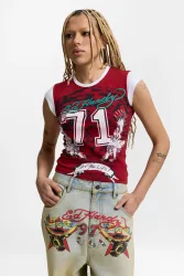 Ed Hardy T-Shirt - Red + White S Damen