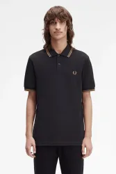 Fred Perry Twin Tipped Poloshirt - Black + Shaded Stone M Herren