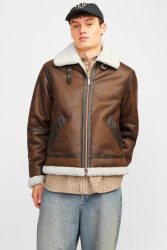 Jack & Jones Cole Aviator Shearling Jacke - Chocolate Brown M Herren