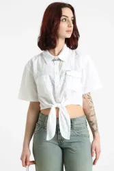 Guess Jeans Crop Hemd mit Lochmuster - Pure White XS Damen