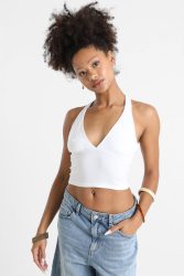 Tally Weijl Neckholder Crop Top - White XS Damen