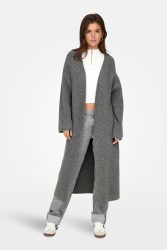 Only Alpha Gerippte lange Strickjacke - Medium Grey Melange S Damen
