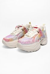 Buffalo Vegan Bliss One Glam Plateau Sneaker - White + Pink Mermaid EU36 Damen