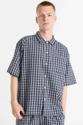 Redefined Rebel RRROWDY Oversize Karohemd aus Seersucker - Navy Blazer L Herren