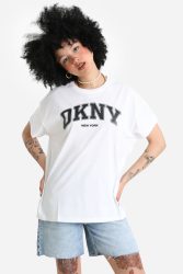 DKNY Arched Varsity T-Shirt - White S Damen