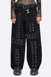 Minga London Crux Super Baggy Fit Jeans - Black Denim 24 Damen