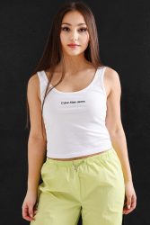 Calvin Klein Jeans Crop Tanktop - Weiss M Damen