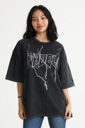 Favela Lightning Outline Oversize T-Shirt - Black Washed M Damen
