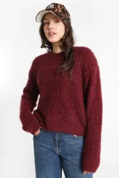 Noisy May NMSASSY Oversize Bouclé-Strickpullover - Windsor Wine S Damen