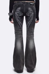 Minga London Holy Damage Flared Jeans - Black Washed 30 Damen