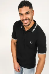 Fred Perry Poloshirt - Black + White XS Herren
