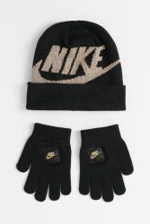 Nike Set: Beanie und Handschuhe - Schwarz + Goldfarbe Einheitsgroesse Kids