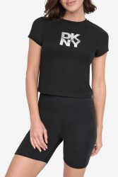 DKNY Crop T-Shirt - Black + Silver S Damen