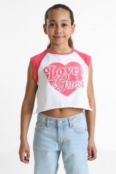 Guess Crop T-Shirt - Pure White + Pink 12 Kids