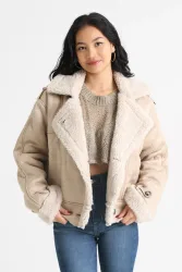 Only Ylva Shearling Jacke - Safari + Pumice Stone XS Damen