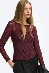 Only ONLNIKITA Spitzen Langarmshirt - Decadent Chocolate XS Damen