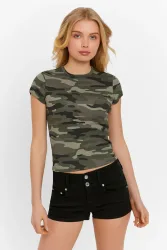 Tally Weijl Crop T-Shirt - Olive Camouflage S Damen