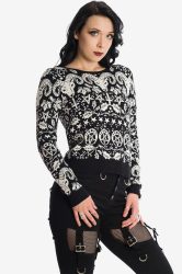 Banned Weihnachtsstrickpullover - Schwarz + Weiss M Damen