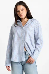 Only ONLREGON langes Hemd - Dusty Blue M Damen
