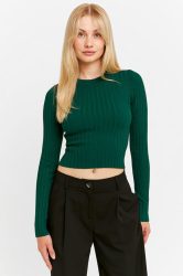 Tally Weijl Gerippter Crop Strickpullover - Dark Green M Damen