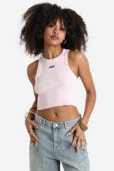 Hugo Blue Geripptes Crop Tanktop - Light Pastel Pink XS Damen